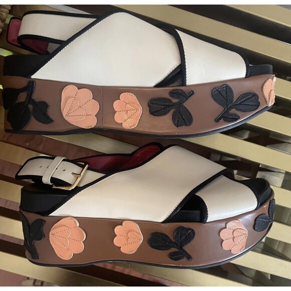 Marni White Leather Cross Strap Floral Platform Sandals Size 37 - Picture 2 of 8